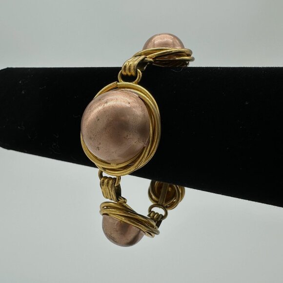 Vintage 1980s Gold and Rose Gold Necklace and Bracelet Set - Picture 5 of 6